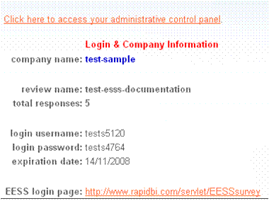 EESS-login sample information - part of completion screen